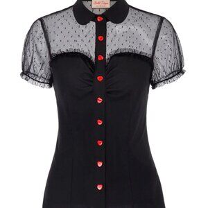 Lace and red heart button top, size L